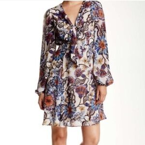 BETSEY JOHNSON Long Sleeve Tie Front Floral Dress Size 10